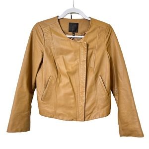 Joie Emelyn Brown Leather Motorcycle Peplum Jacket Size Small